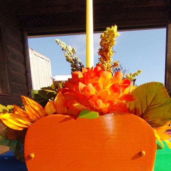 Hand Crafted Floral Table Centerpiece Pumpkin Fall Artificial Flower Arrangement - Picture 5 of 9